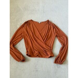 Haute Monde Wrap Blouse Long Sleeve‎ Ruched Front Copper Brown Size M
